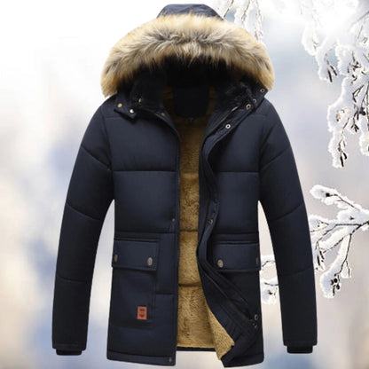 Men's Quilted Parka Coat with Fleece Lining and Faux Fur Hood – Relaxed Fit for Winter 2