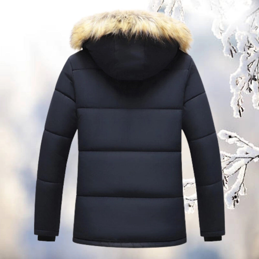 Men's Quilted Parka Coat with Fleece Lining and Faux Fur Hood – Relaxed Fit for Winter 3