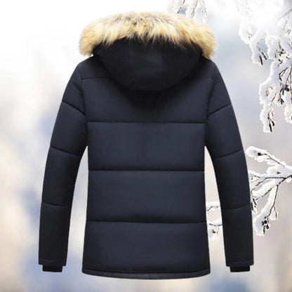 Men's Quilted Parka Coat with Fleece Lining and Faux Fur Hood – Relaxed Fit for Winter 3