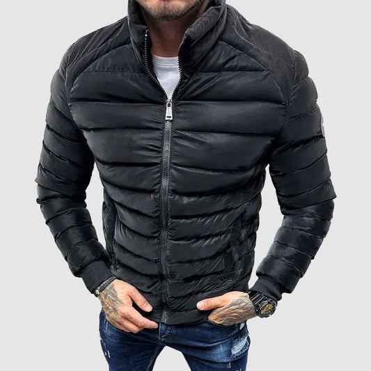 Men's Quilted Puffer Jacket with High Collar – Lightweight Fitted Winter Coat for Cold Weather 0