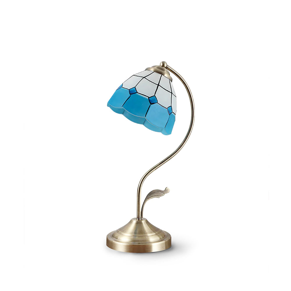 LuxePetal – White and Blue Glass Floral Table Lamp in Gold