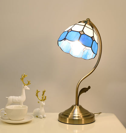 LuxePetal – White and Blue Glass Floral Table Lamp in Gold