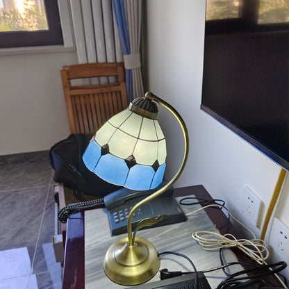 LuxePetal – White and Blue Glass Floral Table Lamp in Gold