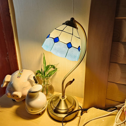 LuxePetal – White and Blue Glass Floral Table Lamp in Gold