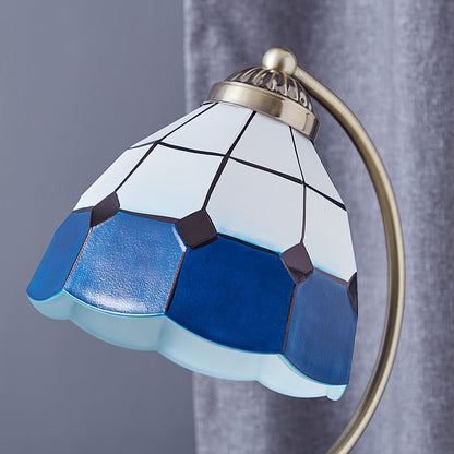 LuxePetal – White and Blue Glass Floral Table Lamp in Gold