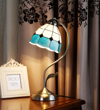 LuxePetal – White and Blue Glass Floral Table Lamp in Gold