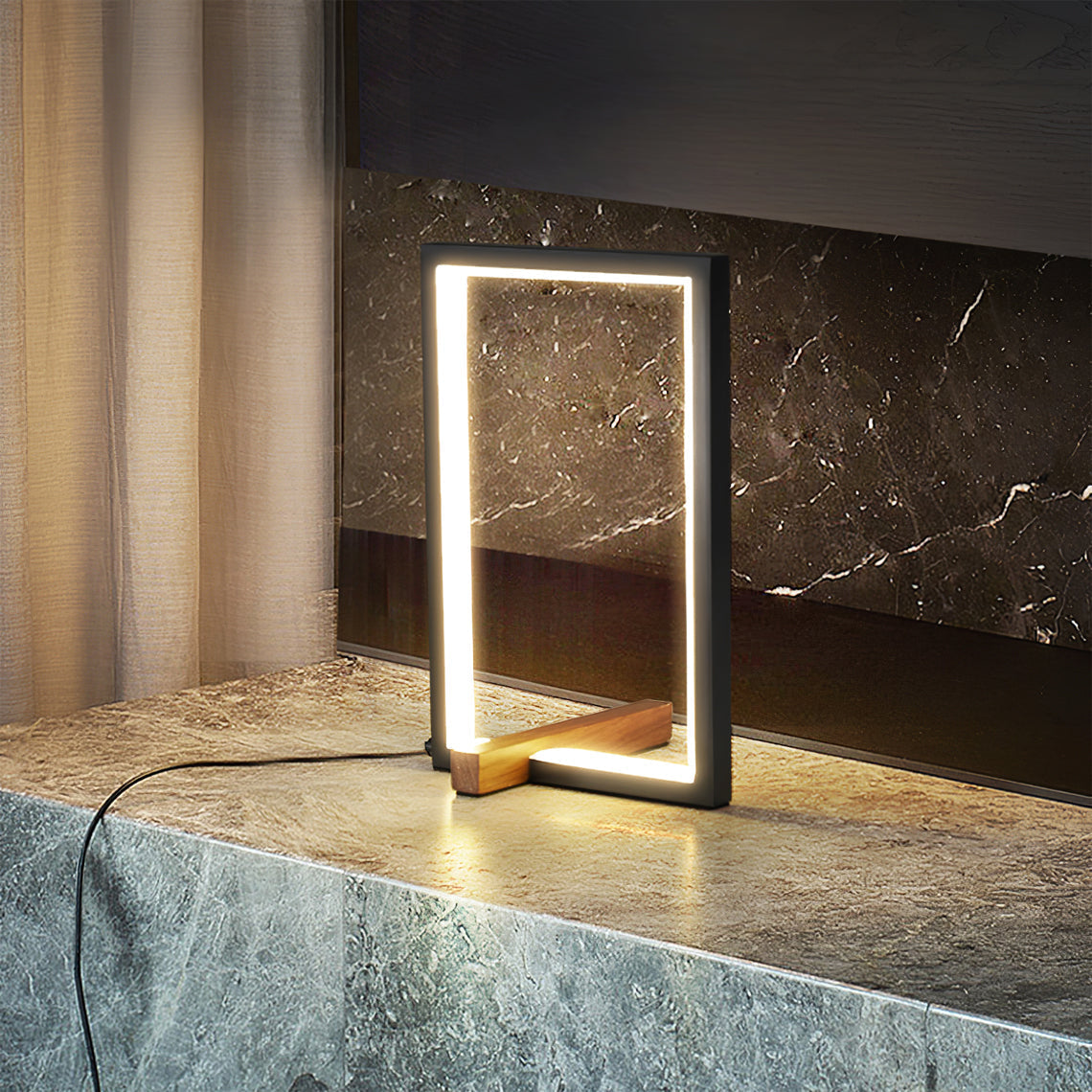 WoodGlow - Lampe de table rustique