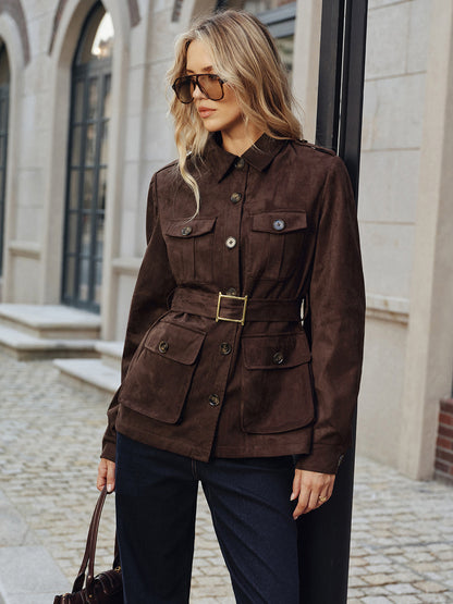 Multiple Pocket Belted Suede Trench Coat 3