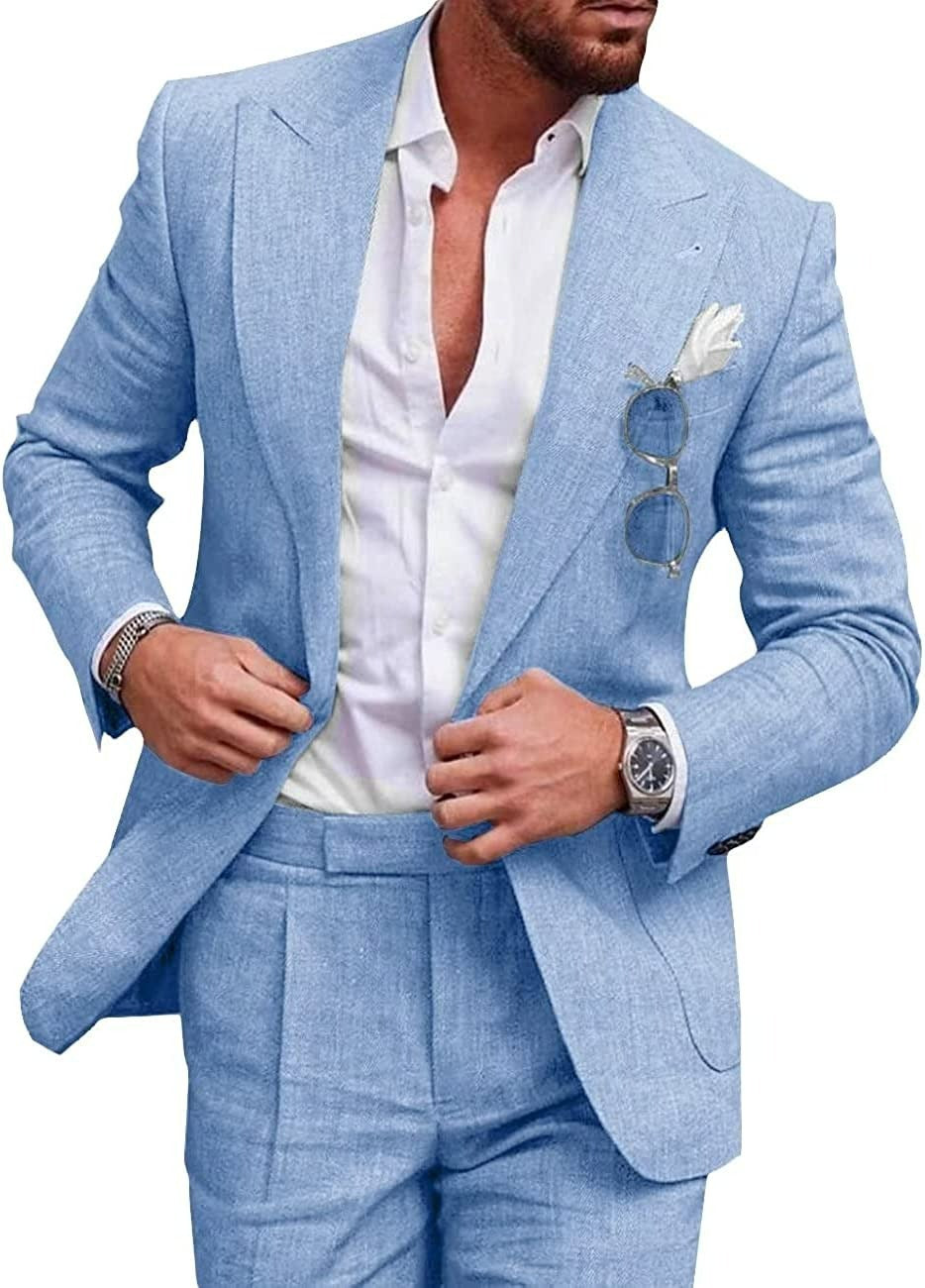 Men's Stylish Slim-Fit Linen Suiti for Formal Events