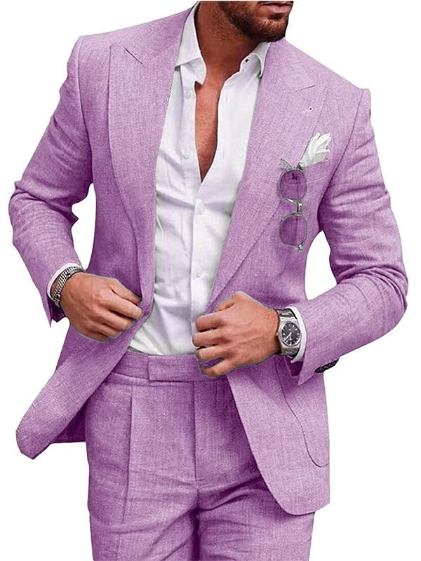 Men's Stylish Slim-Fit Linen Suiti for Formal Events