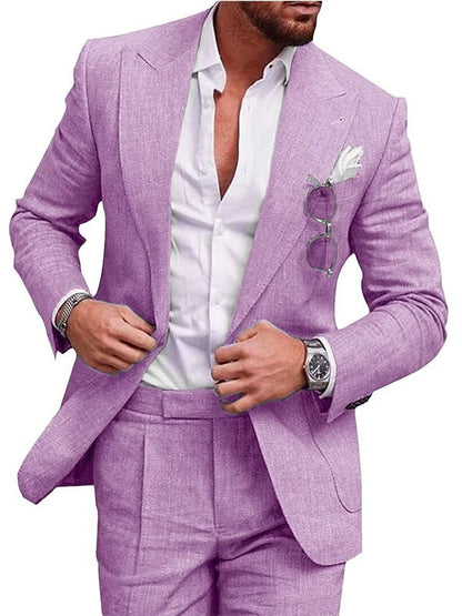 Men's Stylish Slim-Fit Linen Suiti for Formal Events