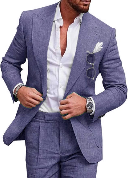 Men's Stylish Slim-Fit Linen Suiti for Formal Events