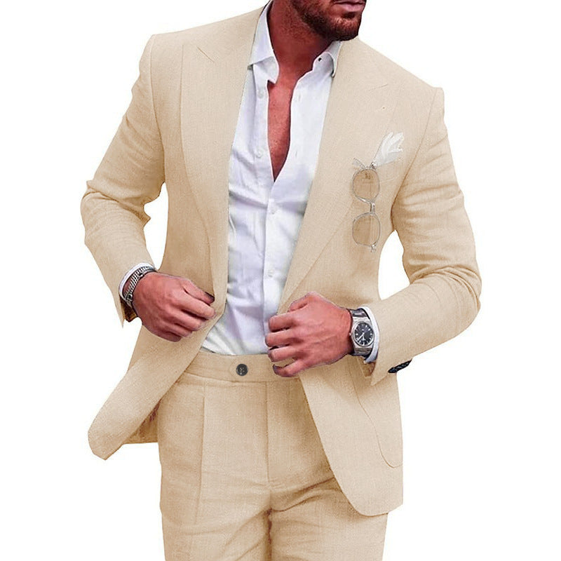 Men's Stylish Slim-Fit Linen Suiti for Formal Events