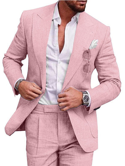 Men's Stylish Slim-Fit Linen Suiti for Formal Events