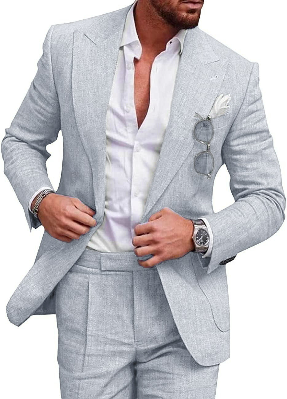 Men's Stylish Slim-Fit Linen Suiti for Formal Events