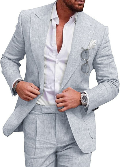 Men's Stylish Slim-Fit Linen Suiti for Formal Events