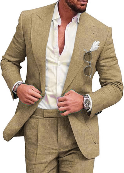 Men's Stylish Slim-Fit Linen Suiti for Formal Events