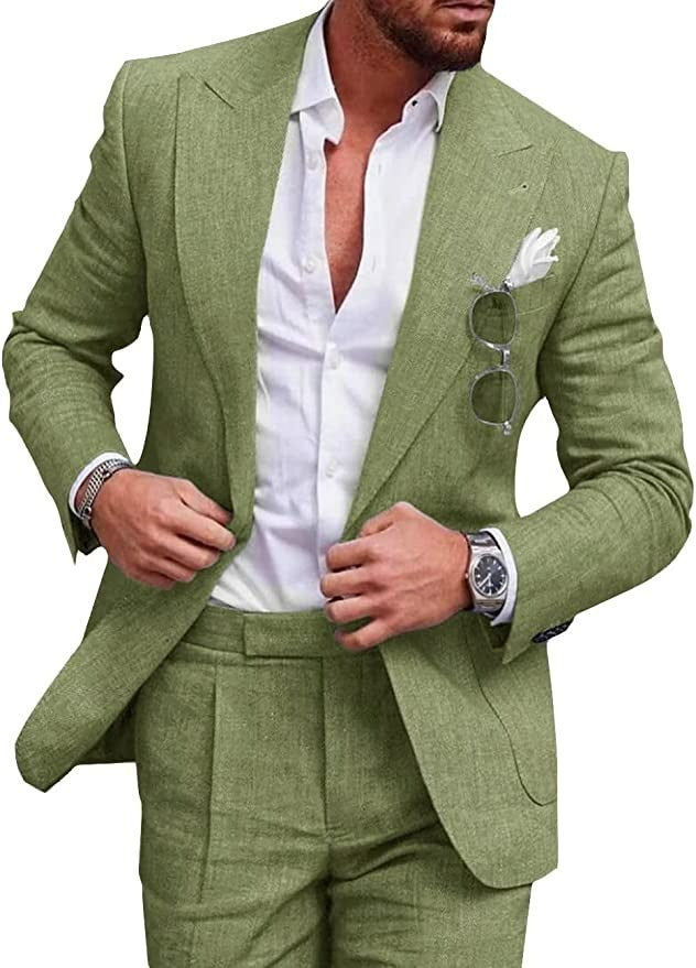 Men's Stylish Slim-Fit Linen Suiti for Formal Events