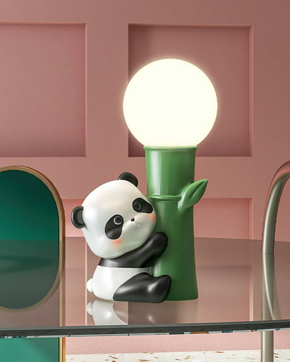 PandaBeam - Lámpara de Mesa con Detalles de Panda e Iluminación Cálida de Bambú