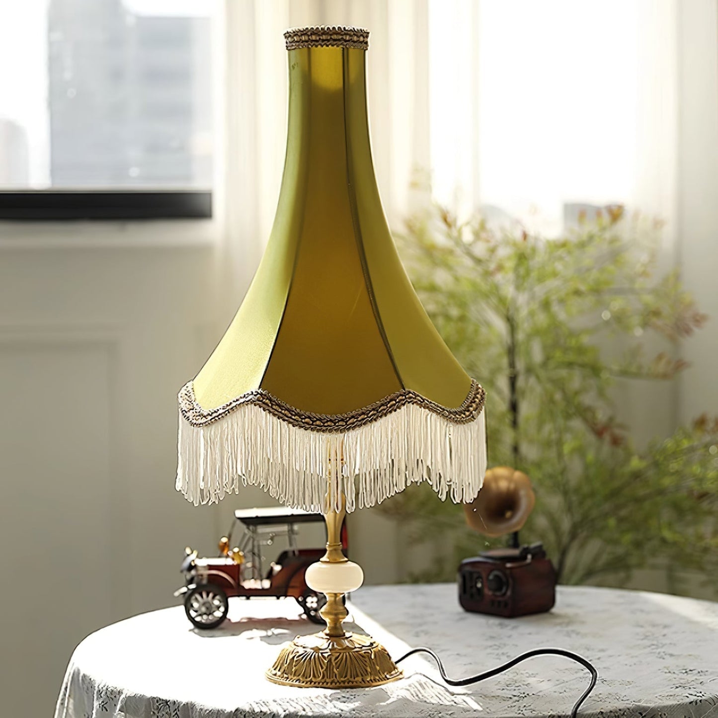 ChicGlow – Marble Footed Table Lamp with Tassel Accents