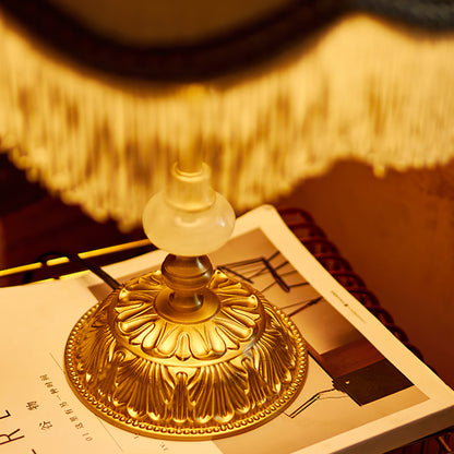 ChicGlow – Marble Footed Table Lamp with Tassel Accents