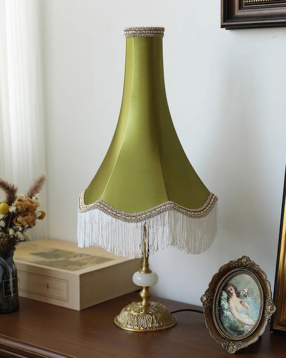 ChicGlow – Marble Footed Table Lamp with Tassel Accents