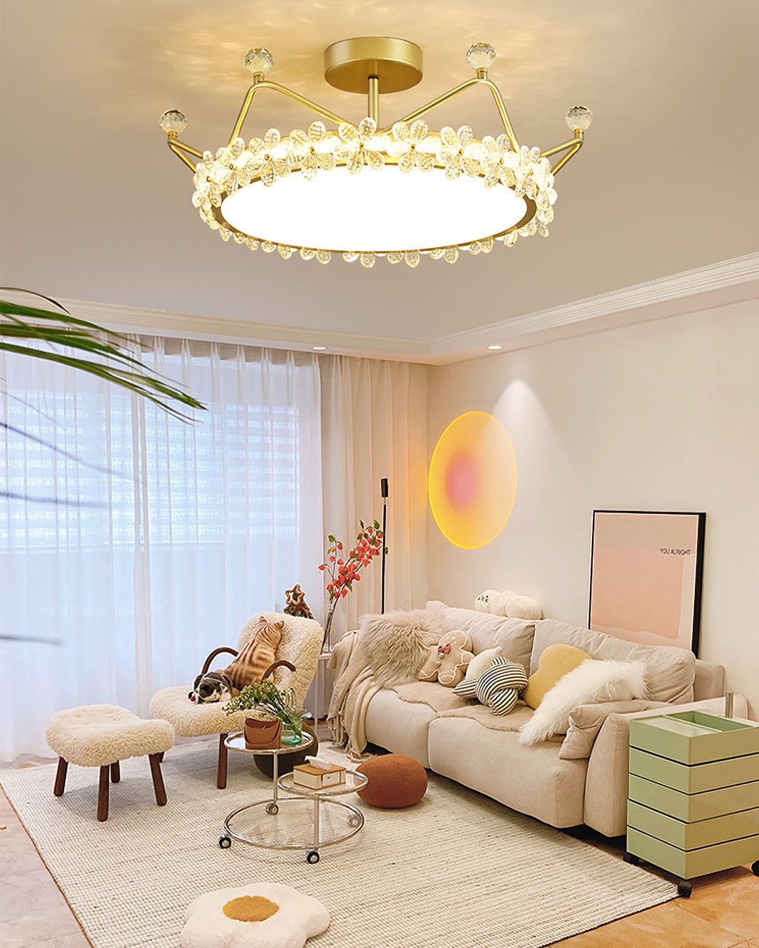 RegalLuxe - Lámpara de Techo con Estilo de Corona y Difusión de Luz Acogedora