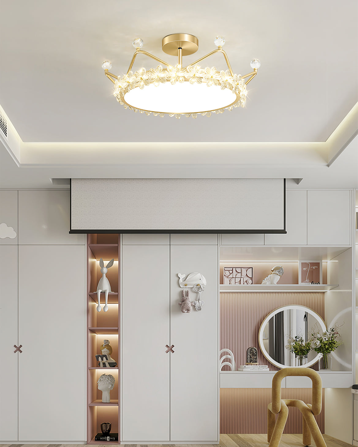 RegalLuxe - Lámpara de Techo con Estilo de Corona y Difusión de Luz Acogedora