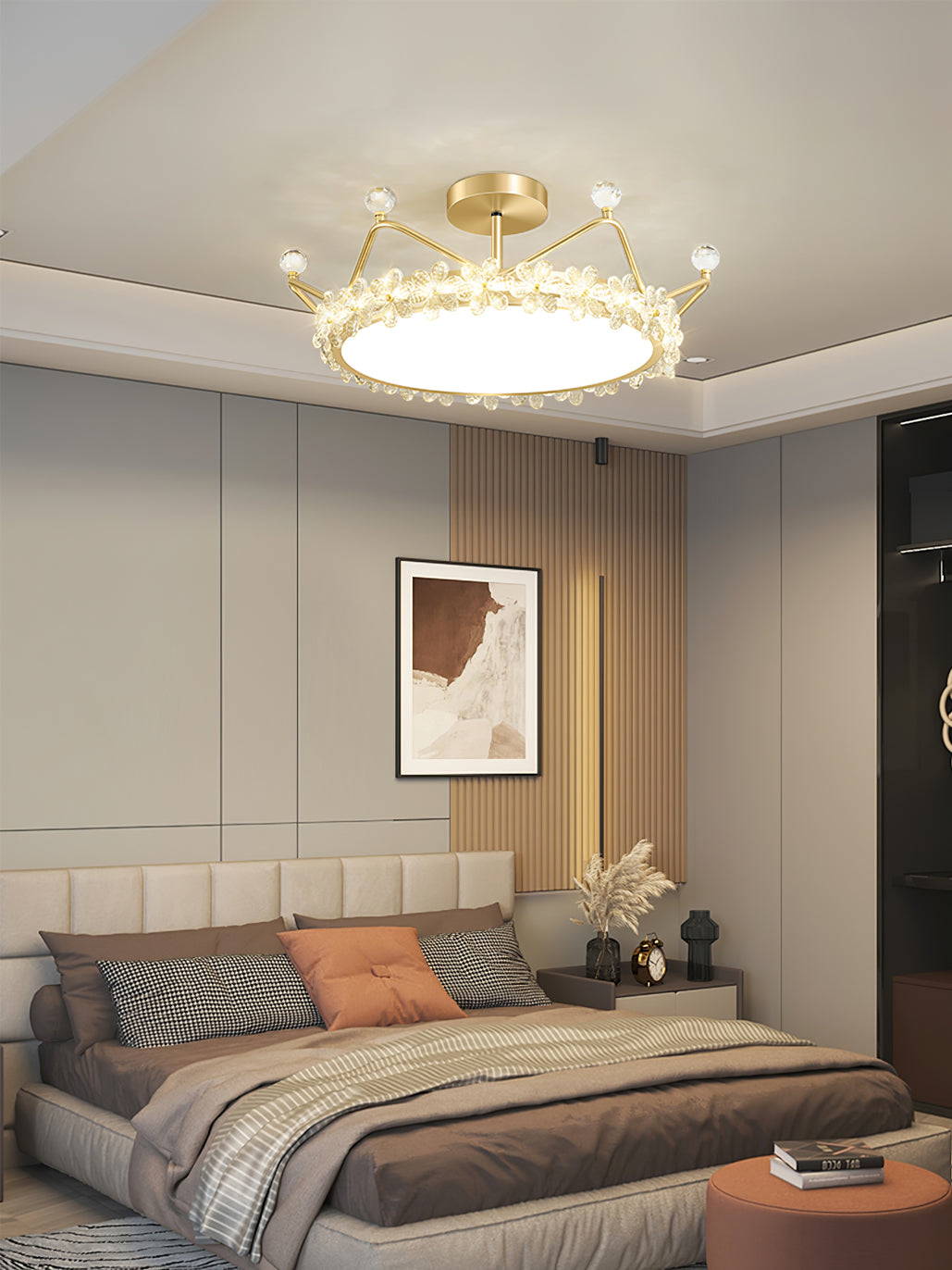 RegalLuxe - Lámpara de Techo con Estilo de Corona y Difusión de Luz Acogedora