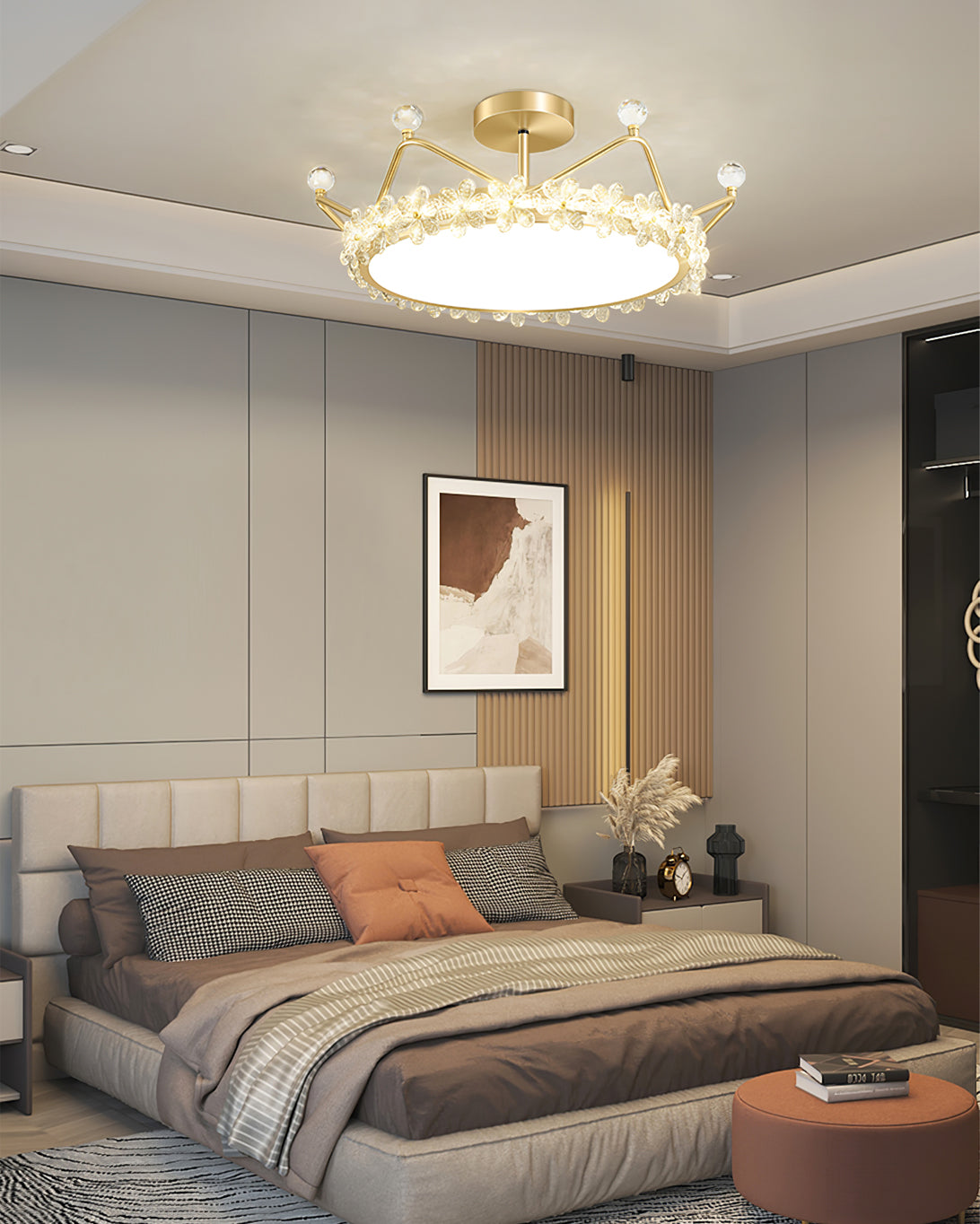 RegalLuxe - Lámpara de Techo con Estilo de Corona y Difusión de Luz Acogedora