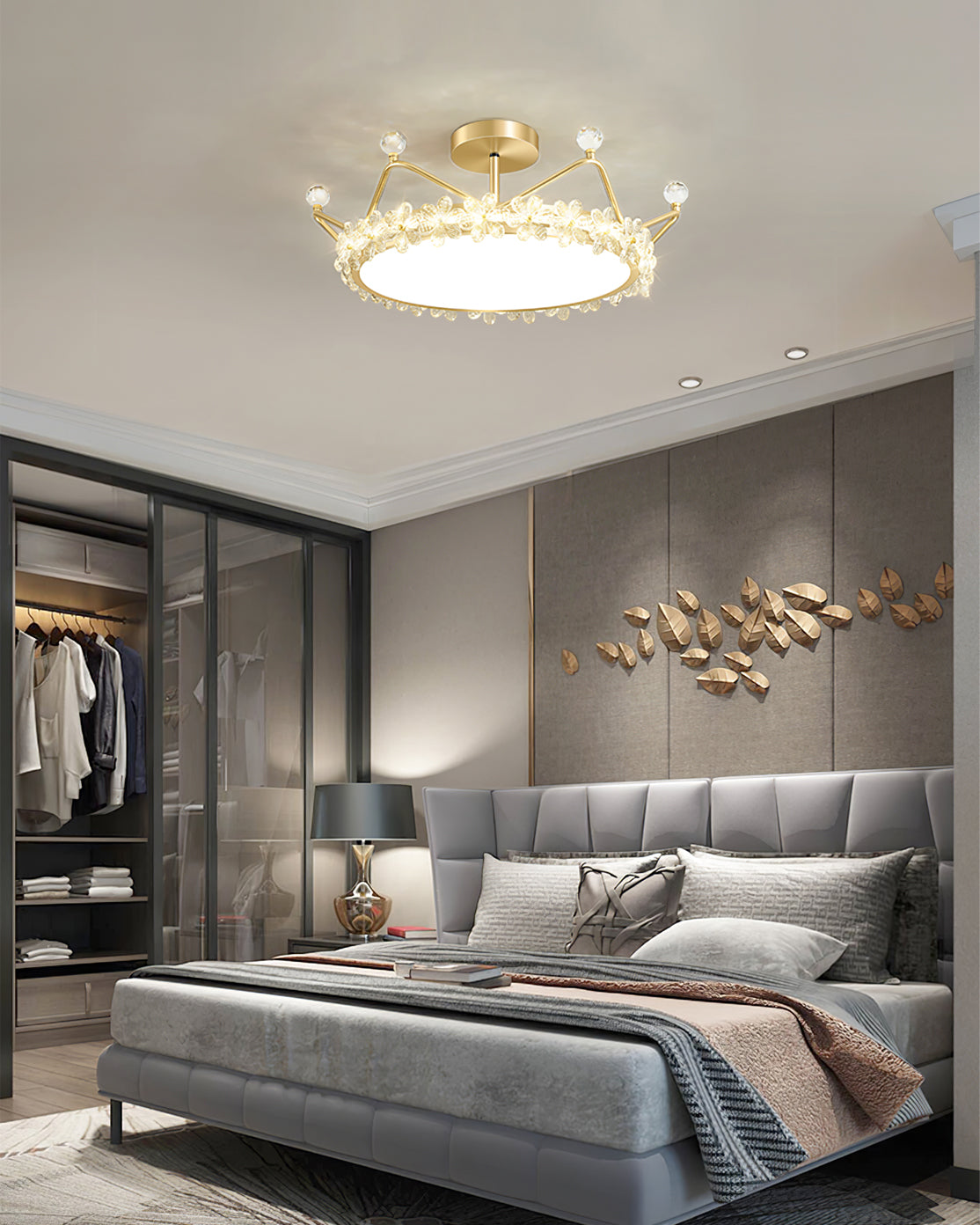 RegalLuxe - Lámpara de Techo con Estilo de Corona y Difusión de Luz Acogedora