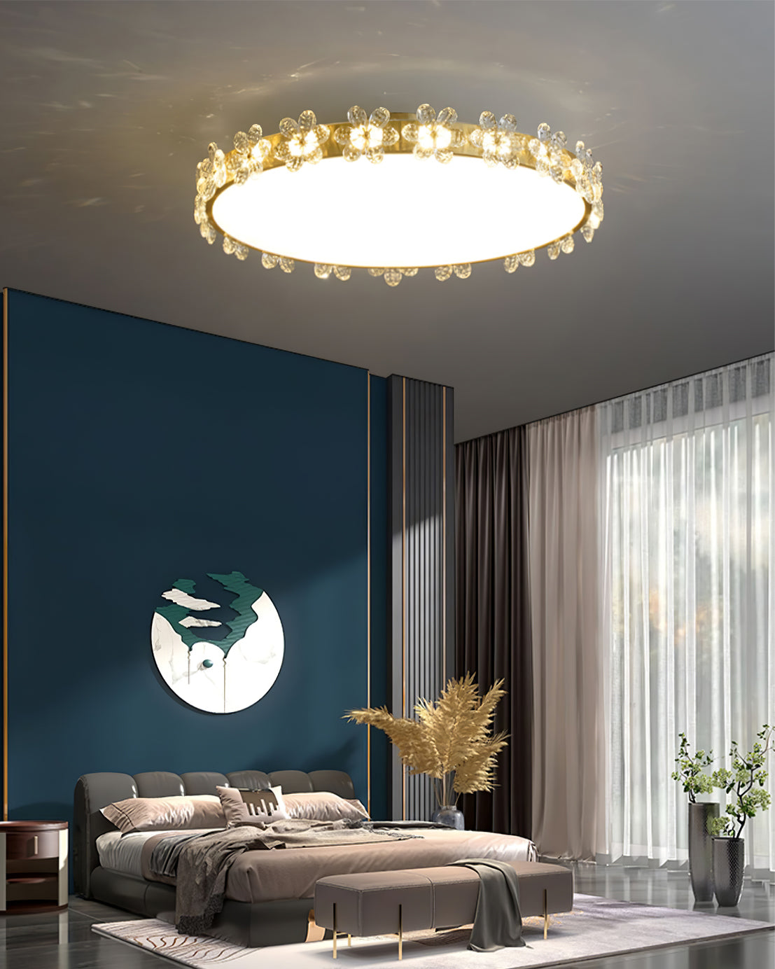 FloralCrystal - Loftlampe med krystalblade og subtil lysfordeling