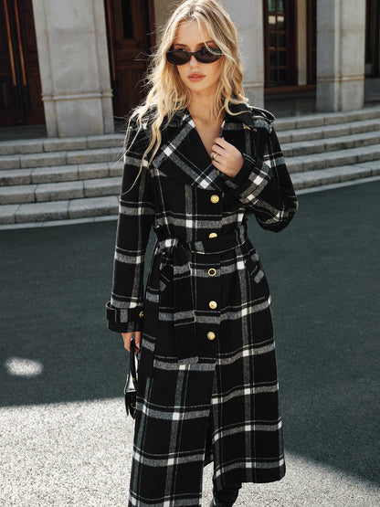 Plaid Belted Wool Blend Trench Coat 2