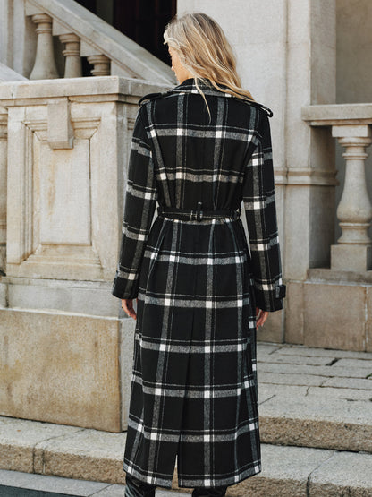 Plaid Belted Wool Blend Trench Coat 4