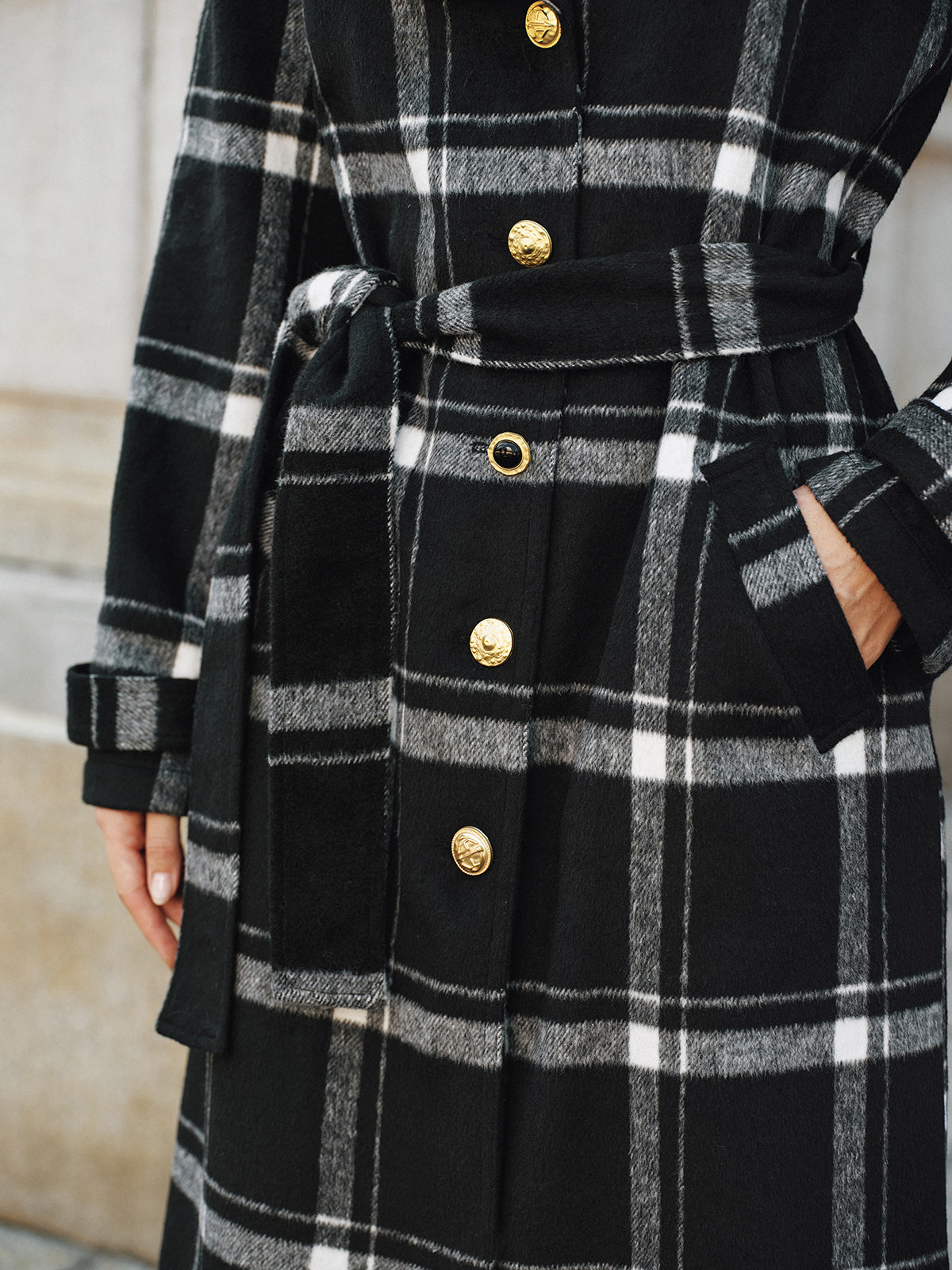 Plaid Belted Wool Blend Trench Coat 5