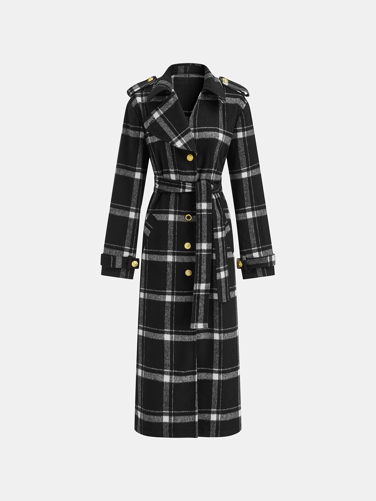 Plaid Belted Wool Blend Trench Coat 7