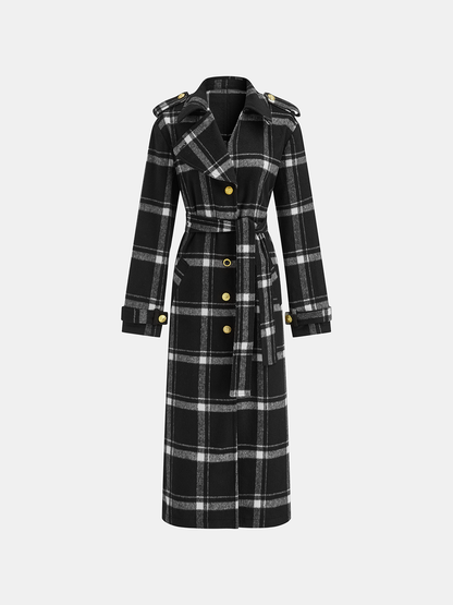 Plaid Belted Wool Blend Trench Coat 7