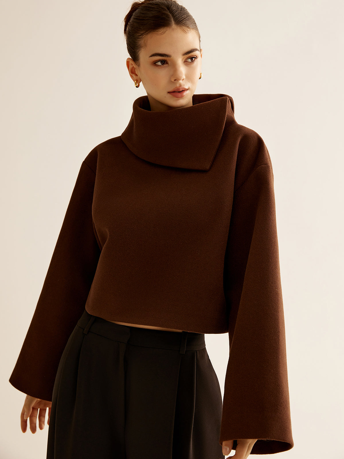 Plain Turtleneck Tweed Top 0