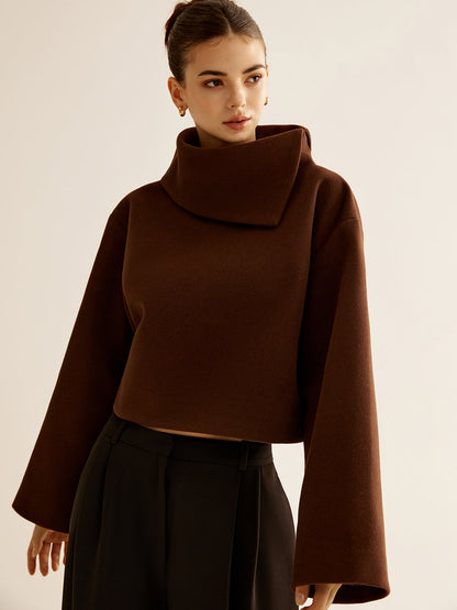 Plain Turtleneck Tweed Top 0