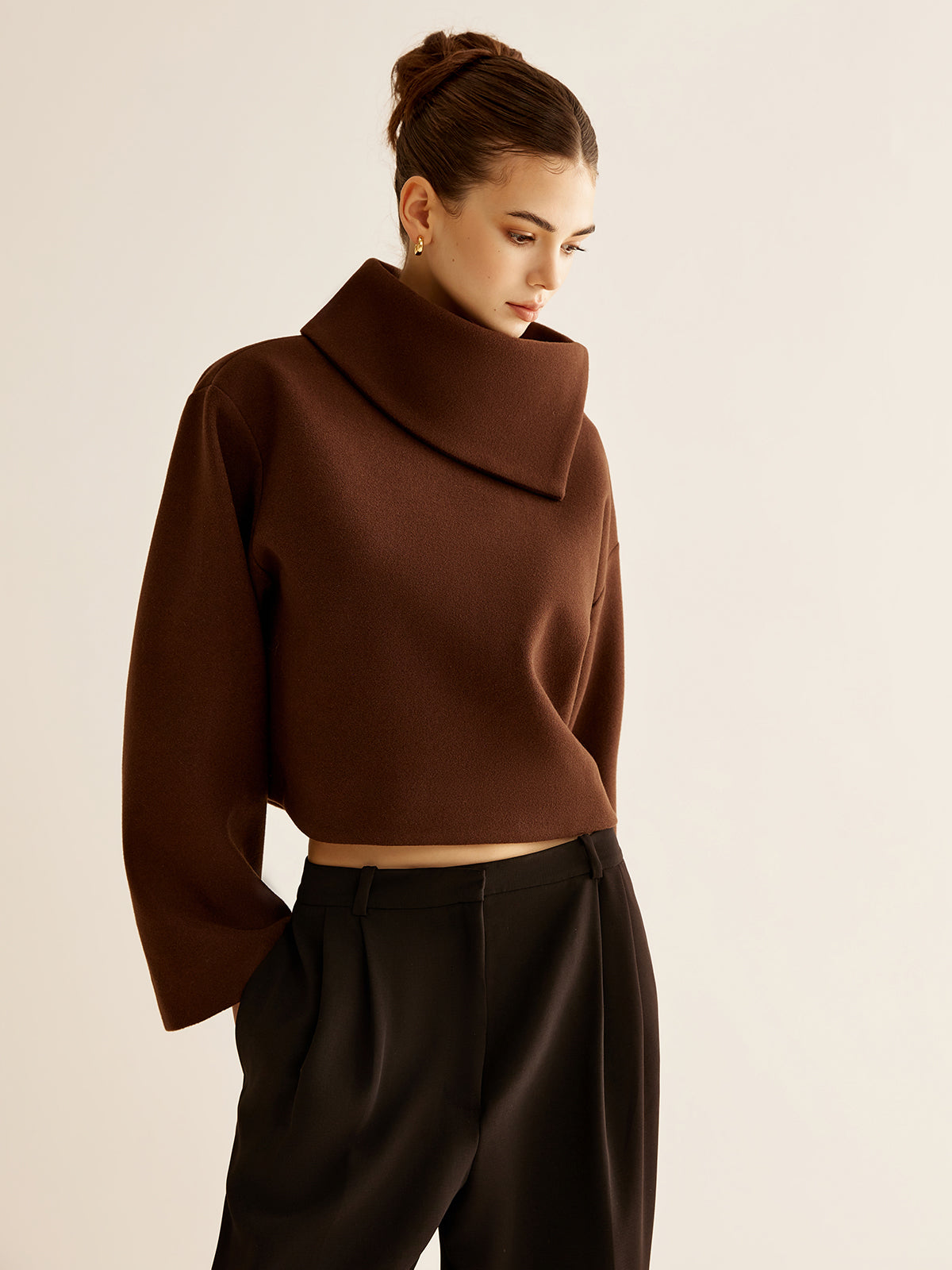 Plain Turtleneck Tweed Top 2
