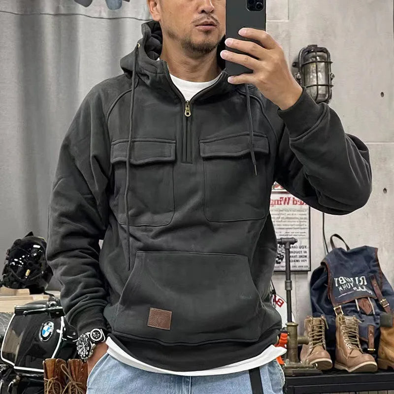 Retro Motorcycle Hoodie for Men with a Cool Look and Practical Details 1