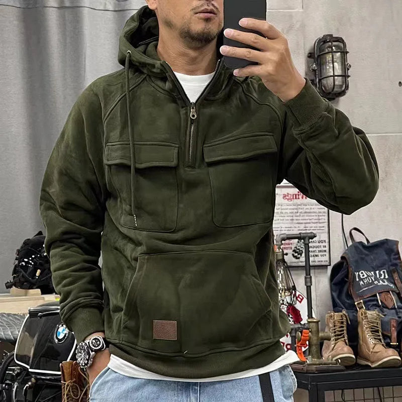 Retro Motorcycle Hoodie for Men with a Cool Look and Practical Details 2