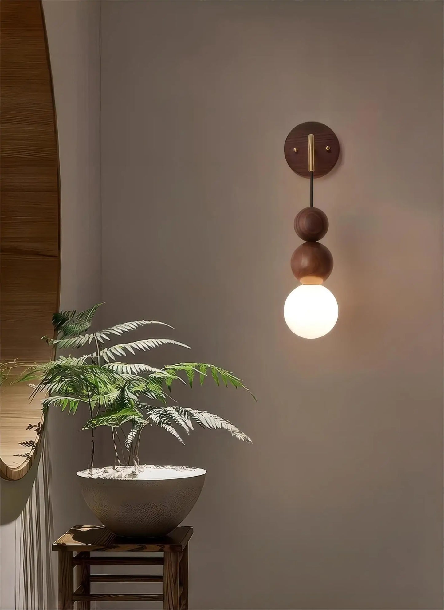 GradientLuxe – Modern Wall Lamp with Walnut and Gradient Glass