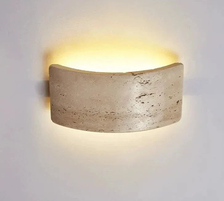 AuraGlow – Contemporary Wall Light Featuring Travertine and Glass