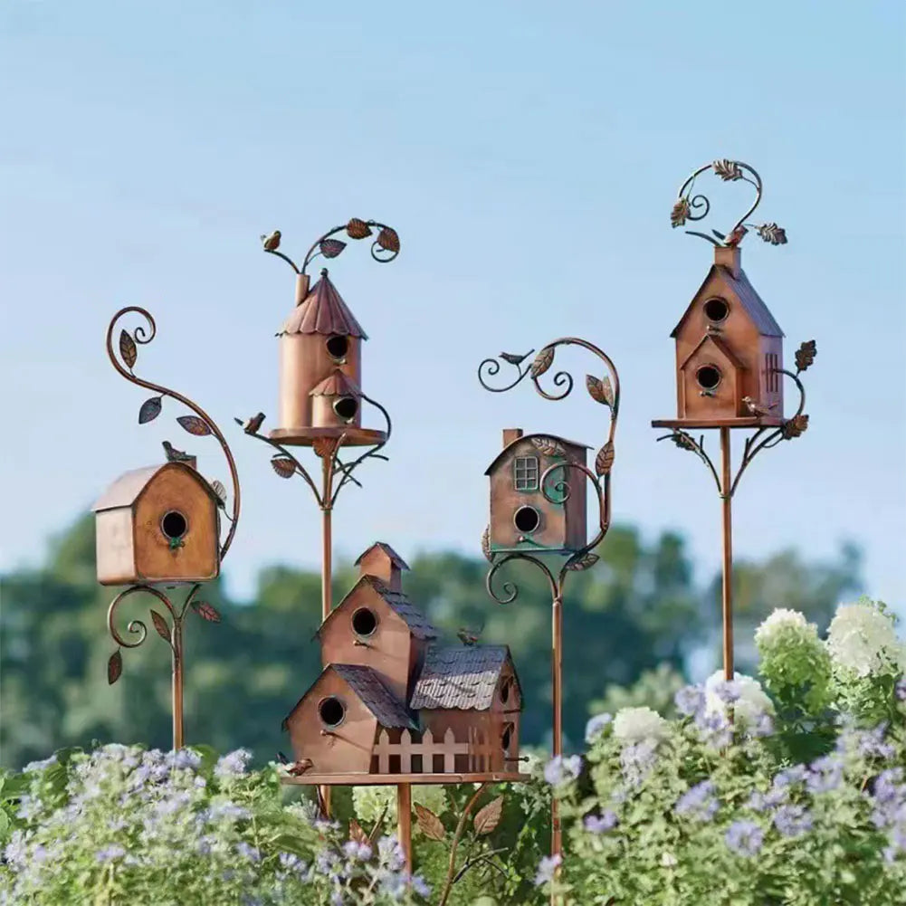 Elegant Metal Birdhouse with Pole for Garden Decoration – Durable and Weather-Resistant Bird House for Outdoor Spaces-3
