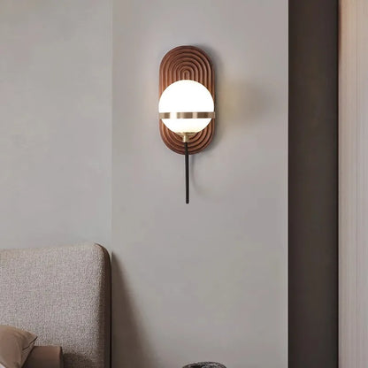 LuxeSphere – Chic Walnut Wall Lamp in Spherical Form