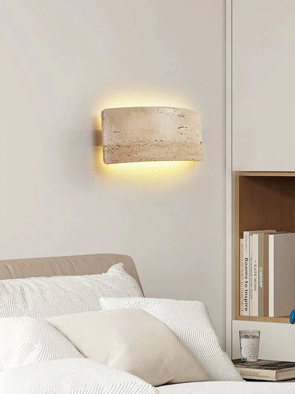 AuraGlow – Contemporary Wall Light Featuring Travertine and Glass