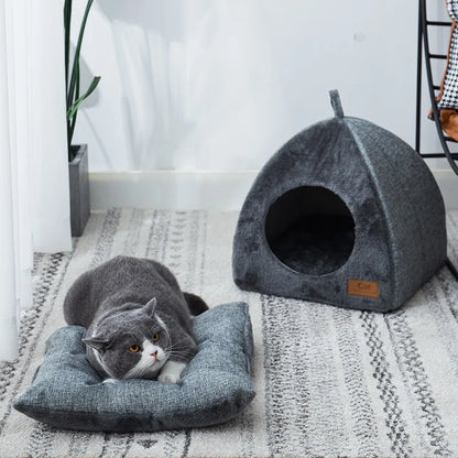 Triangelnest - Luxurious Velvet Cat House Indoor for Ultimate Comfort-3
