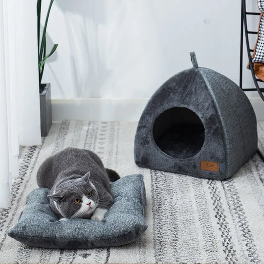 Triangelnest - Luxurious Velvet Cat House Indoor for Ultimate Comfort-3