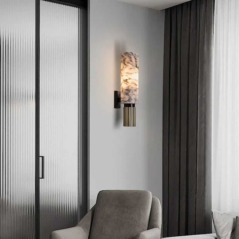 AuraStone – Marble Wall Lamp with Copper Accents